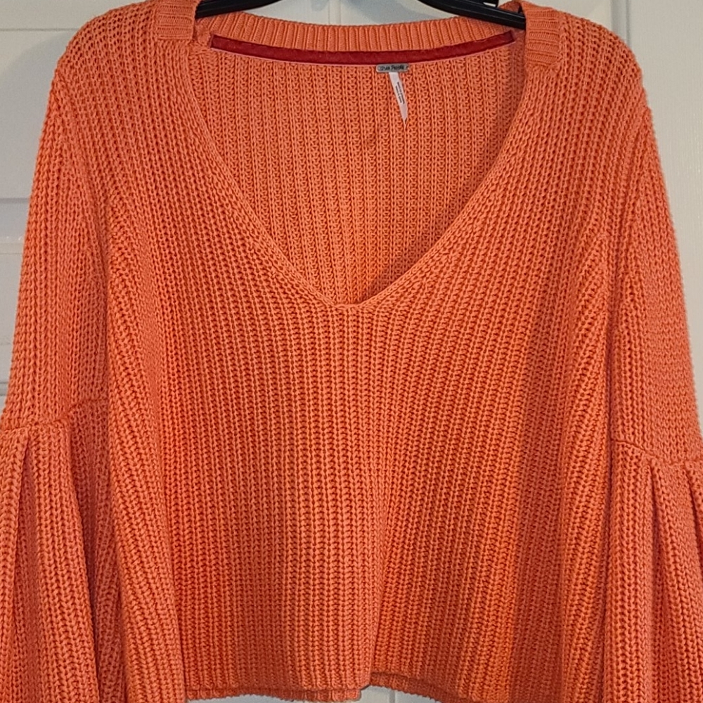 Free People Damsel Bell Sleeve Rib Knit Pullover